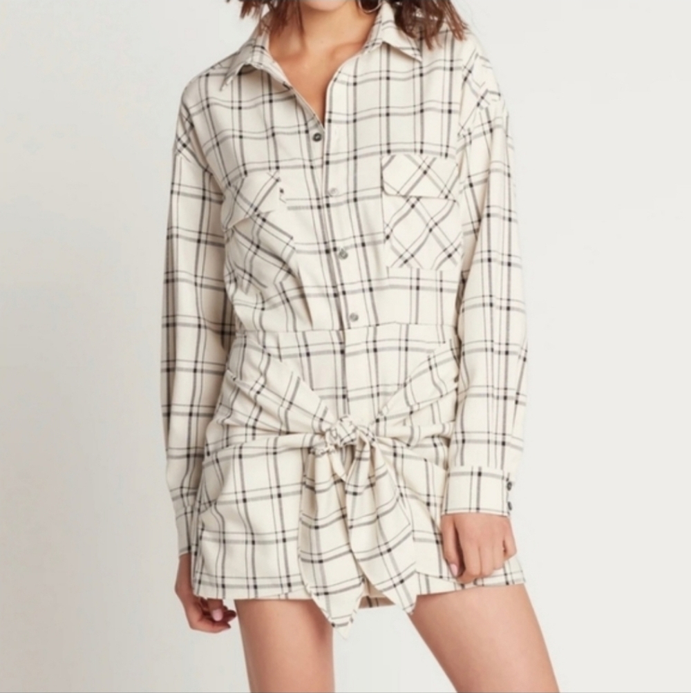 Choosy Power Moves Romper Check Plaid Long Sleeve Size 4 New